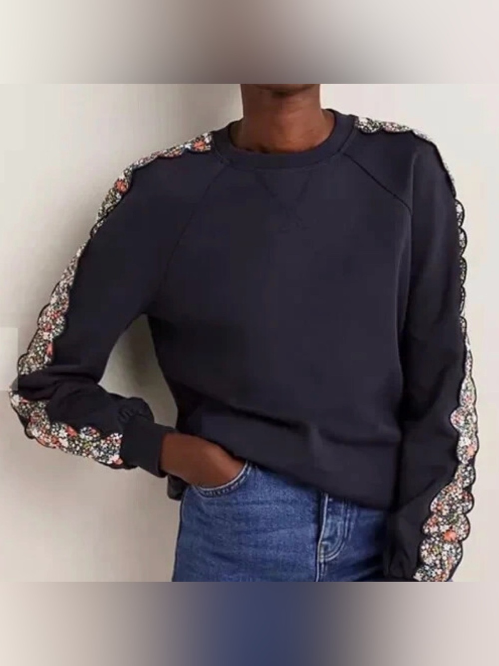 Boden Navy Floral Trim Sweatshirt | 4
